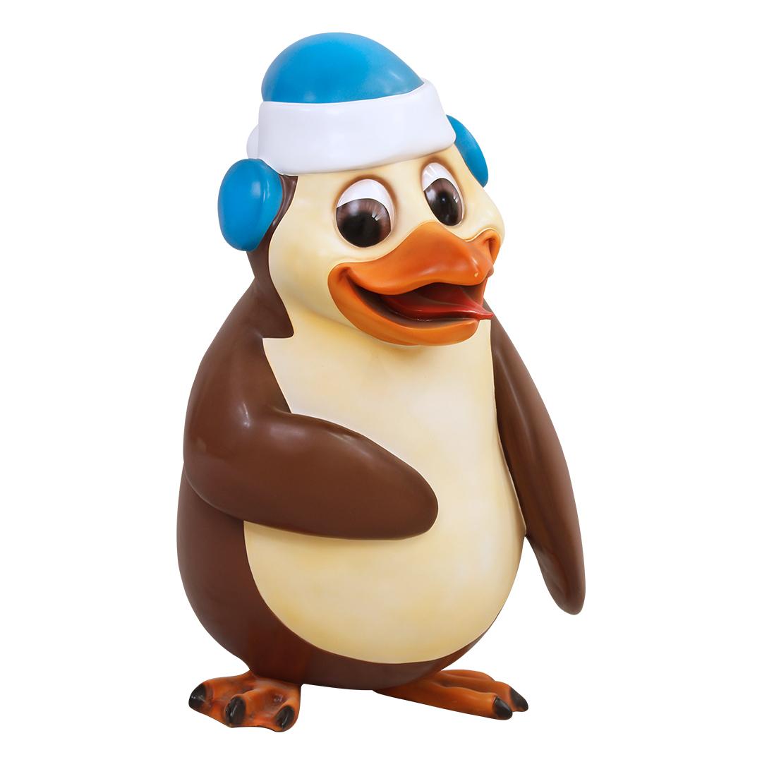 Comic Penguin With Ear Muffs Life Size Statue