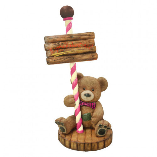 Teddy Bear With Holiday Sign Over Sized Statue
