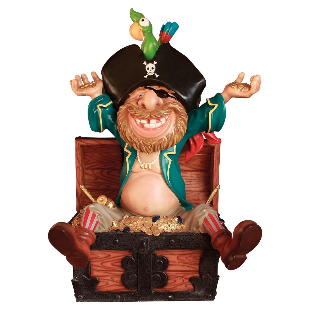 Comic Pirate On Treasure Chest Life Size Statue