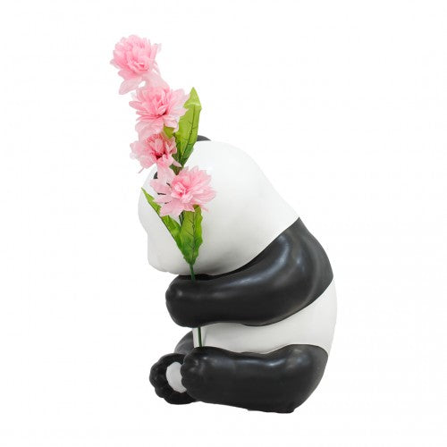 Panda Bear Cub Holding Flowers Life Size Statue