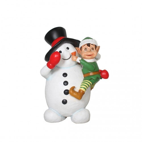 Elf On Snowman Life Size Statue