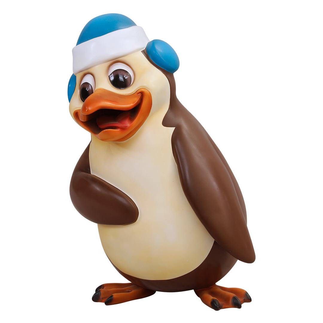 Comic Penguin With Ear Muffs Life Size Statue