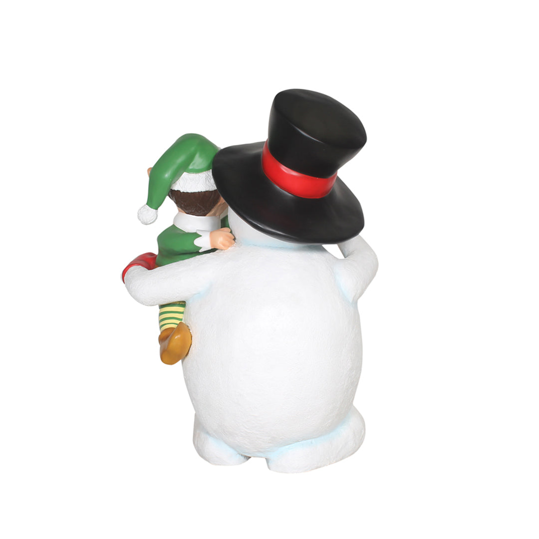 Elf On Snowman Life Size Statue