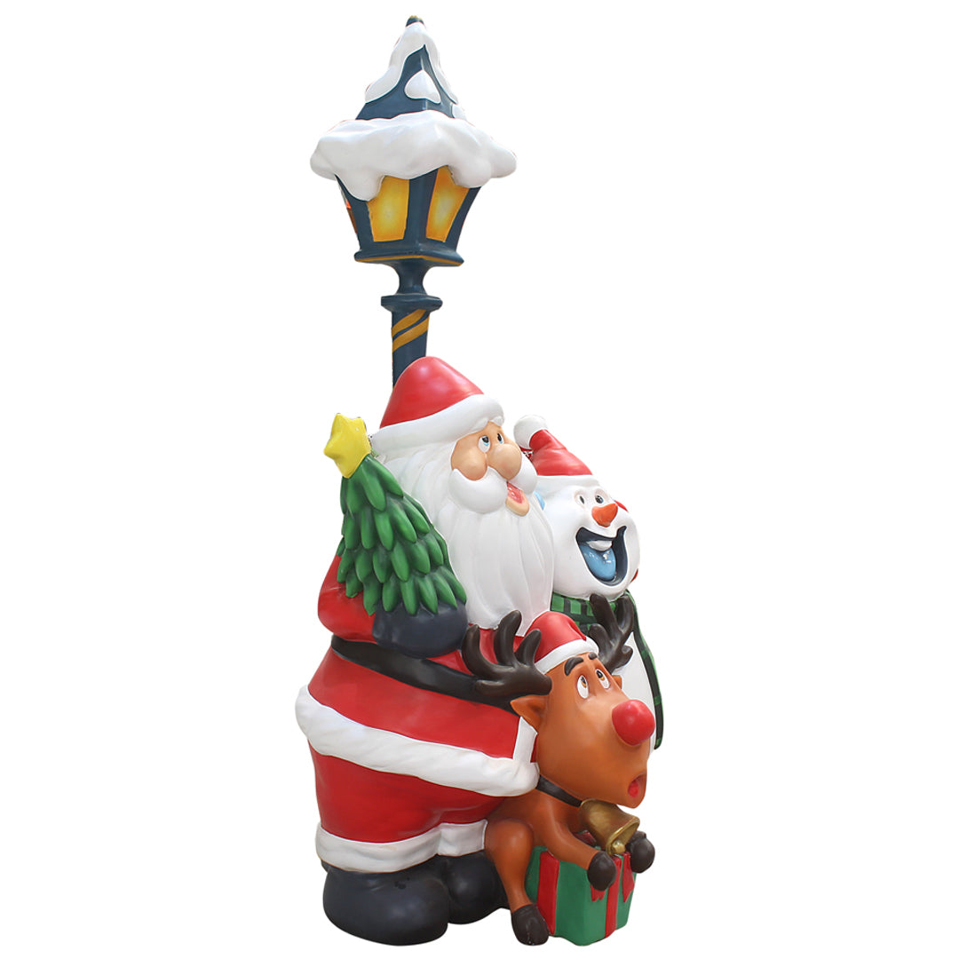 Santa With Friends Light Post Over Sized Statue