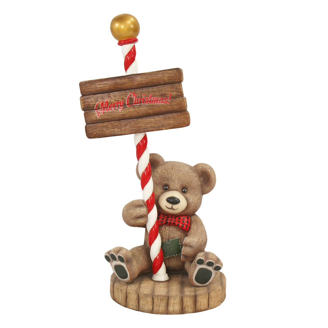 Teddy Bear With Holiday Sign Over Sized Statue