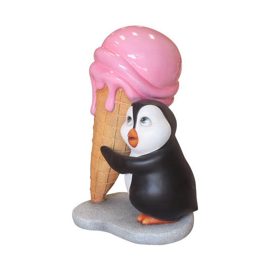 Comic Penguin Carrying Ice Cream Life Size Statue