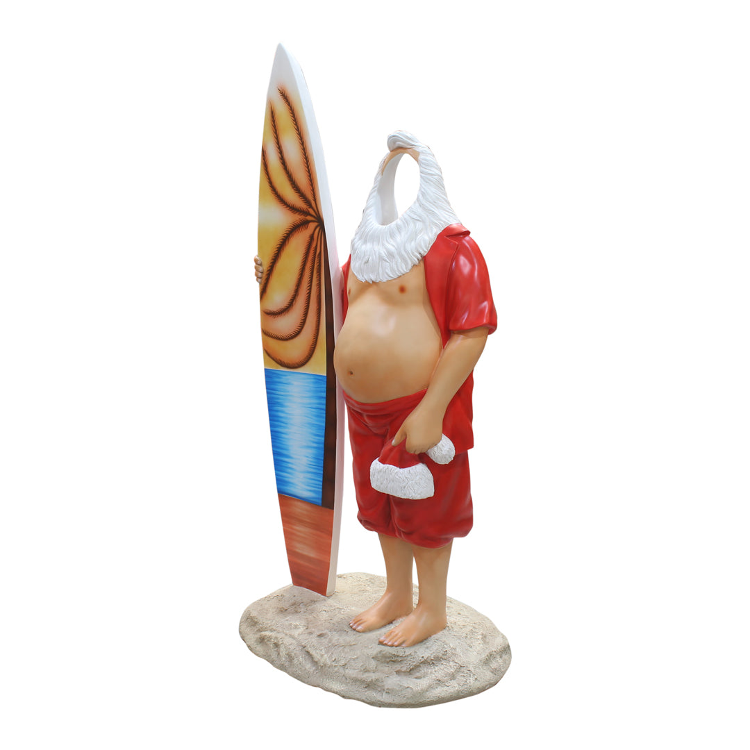 Santa With Surfboard Photo Op Statue