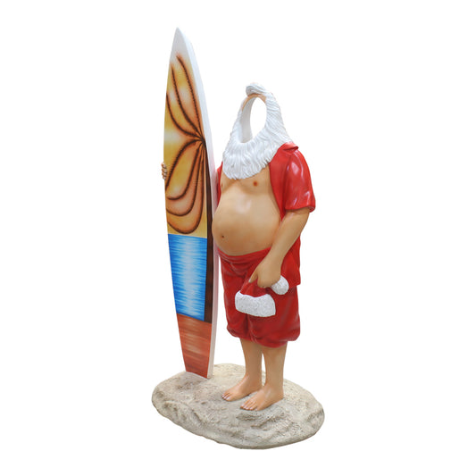 Santa With Surfboard Photo Op Statue