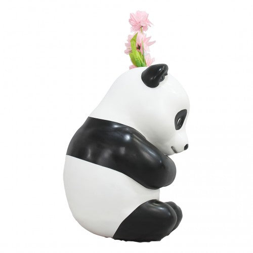 Panda Bear Cub Holding Flowers Life Size Statue