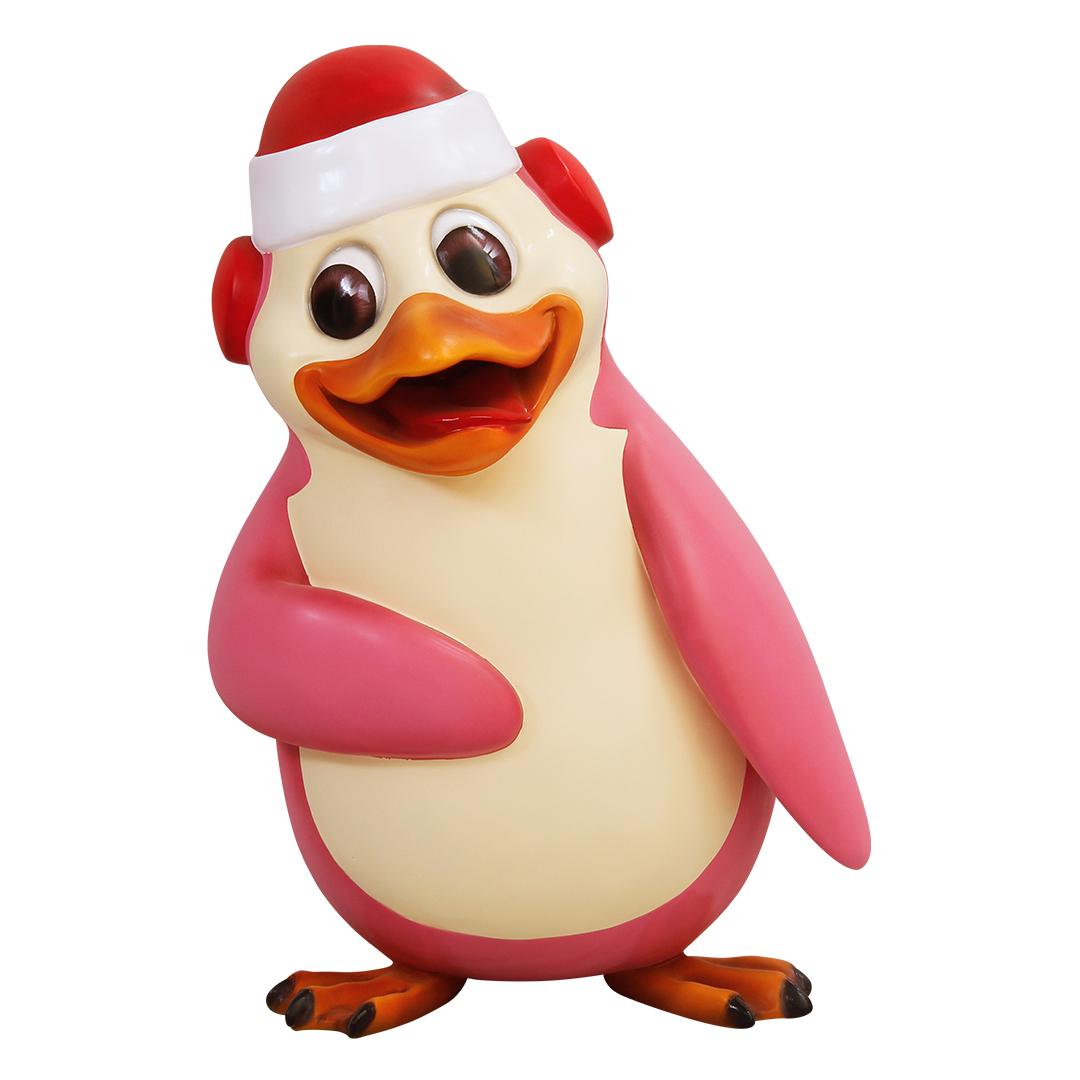 Comic Penguin With Ear Muffs Life Size Statue