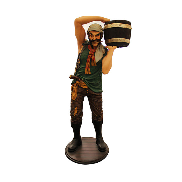 Pirate Holding Barrel Life Size Statue