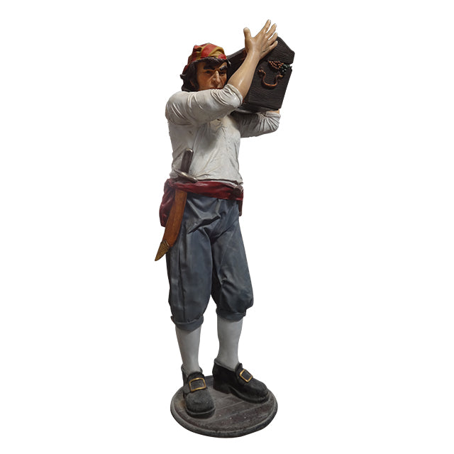 Pirate With Treasure Chest Life Size Statue
