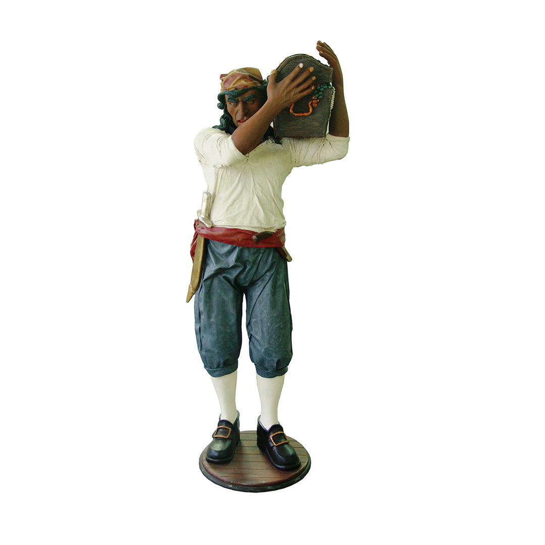 Pirate With Treasure Chest Life Size Statue