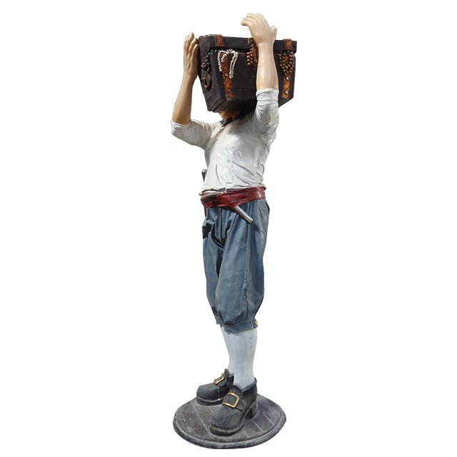 Pirate With Treasure Chest Life Size Statue