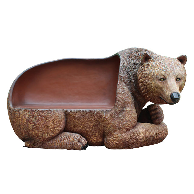 Brown Grizzly Bear Bench Life Size Statue