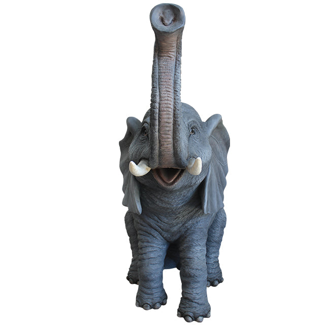 Elephant Trunk Up With Tusks Statue