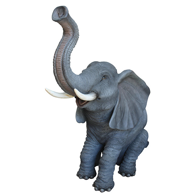 Elephant Trunk Up With Tusks Statue