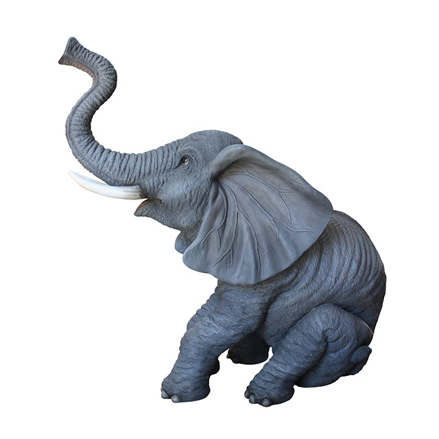 Elephant Trunk Up With Tusks Statue