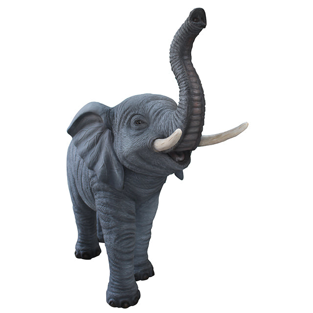 Elephant Trunk Up With Tusks Statue