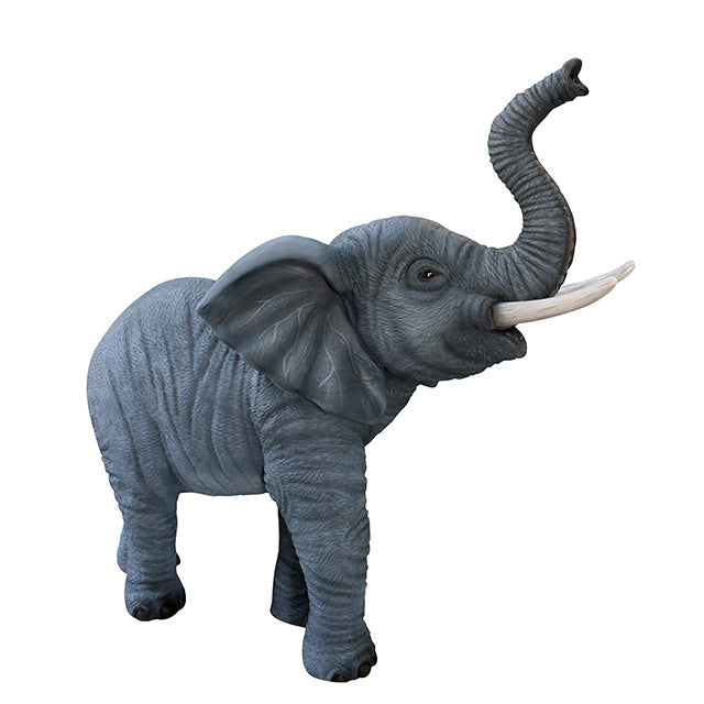Elephant Trunk Up With Tusks Statue