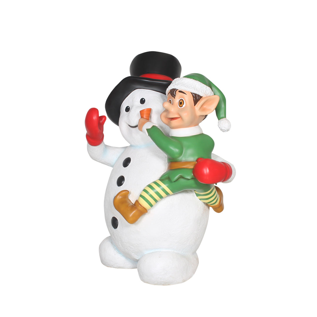Elf On Snowman Life Size Statue