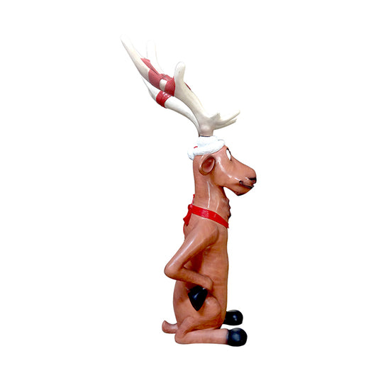 Reindeer Dasher Sitting Up Life Size Statue