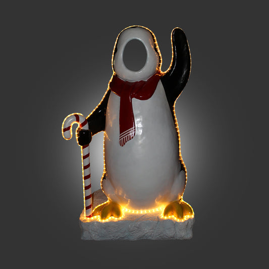 Arctic Penguin Waving Photo Op Statue (Ready For Lights)