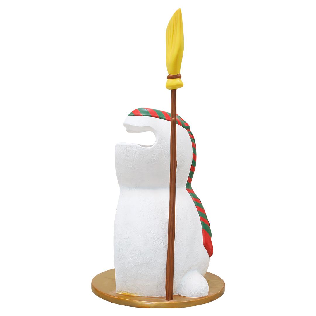 Snowman Holding Broom Photo Op Statue