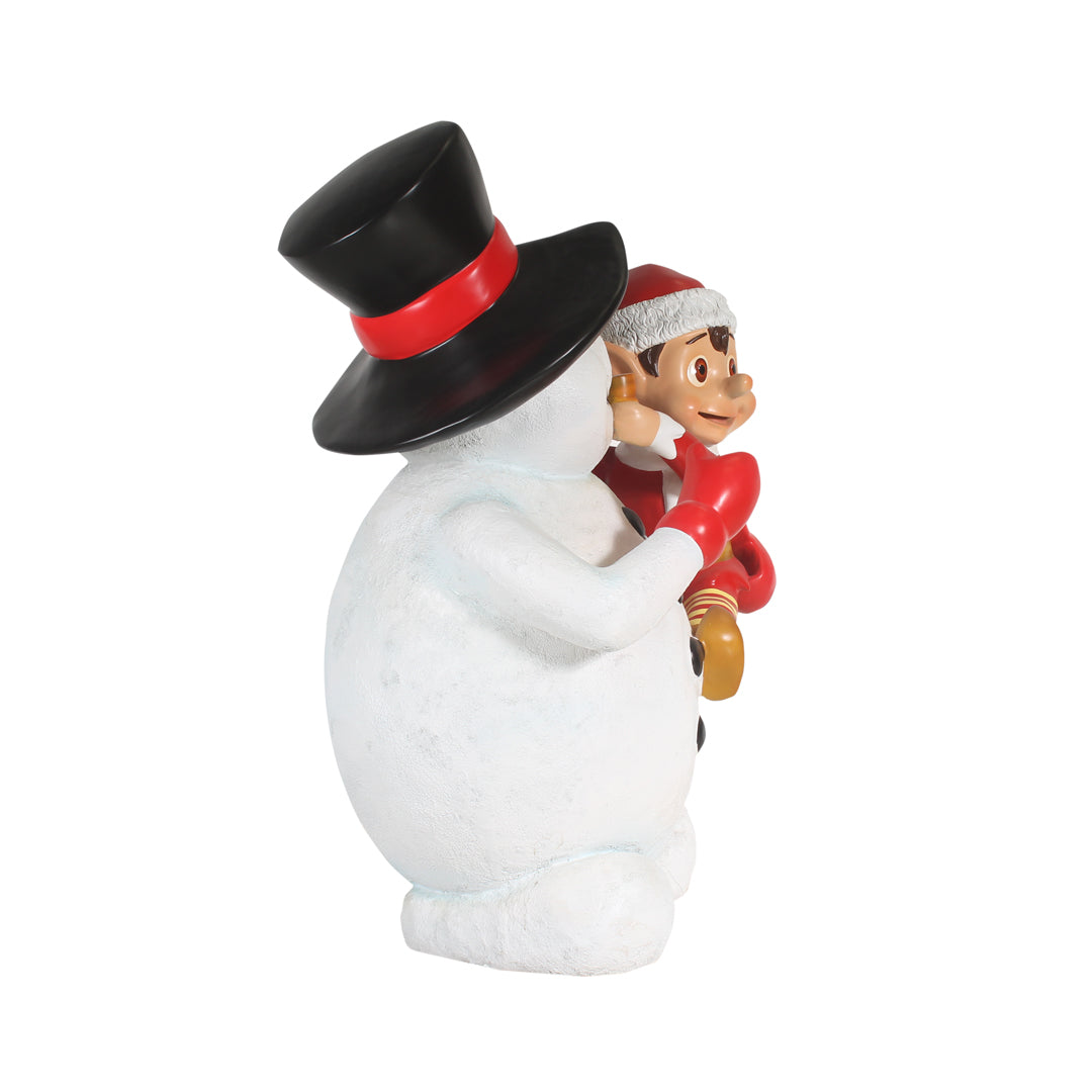 Elf On Snowman Life Size Statue
