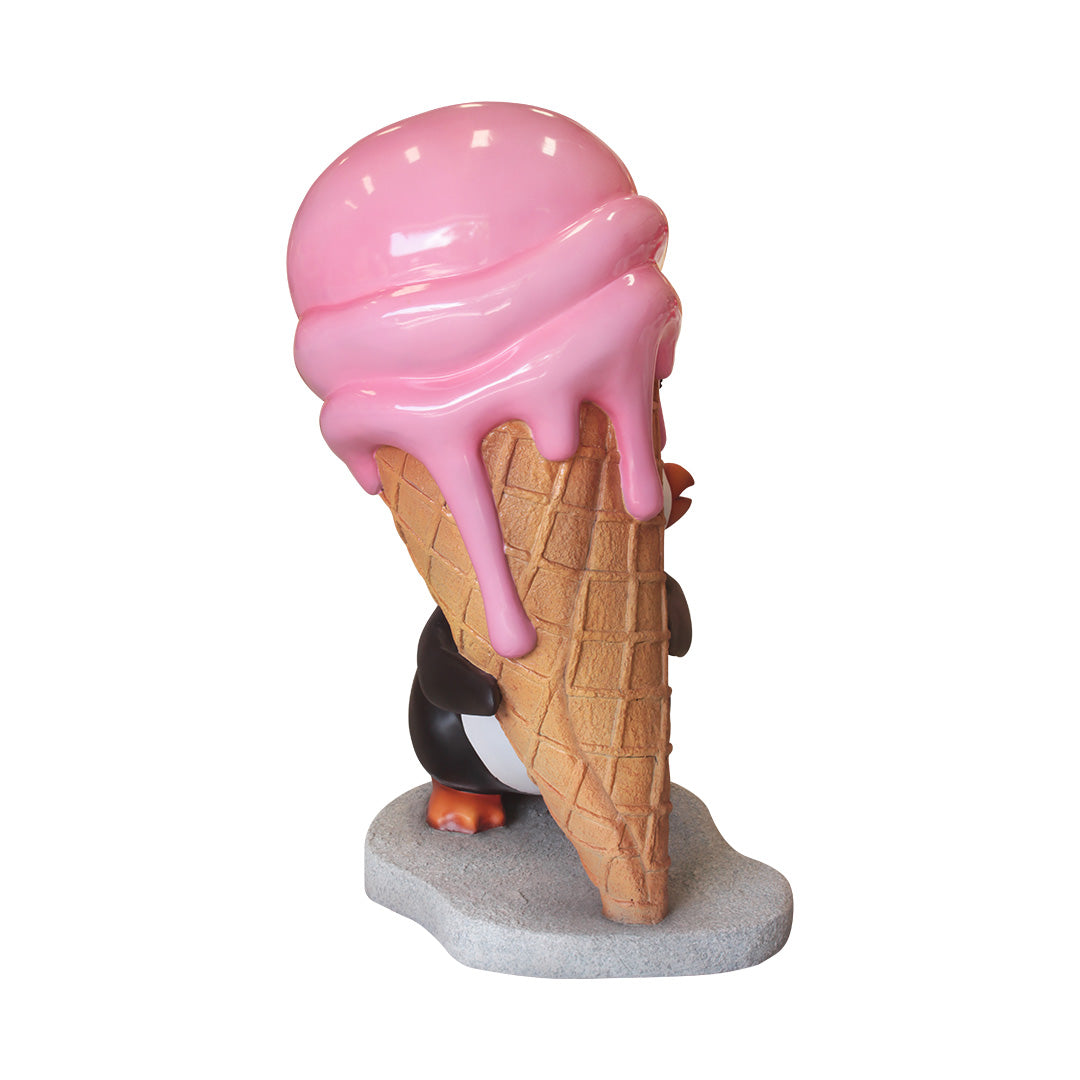 Comic Penguin Carrying Ice Cream Life Size Statue