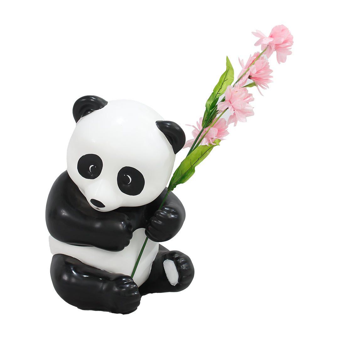 Panda Bear Cub Holding Flowers Life Size Statue