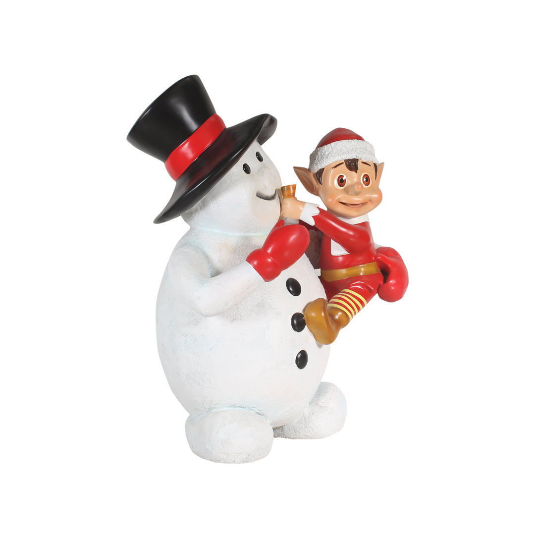 Elf On Snowman Life Size Statue