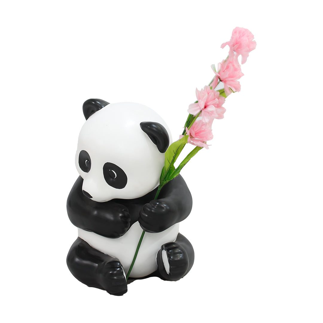 Panda Bear Cub Holding Flowers Life Size Statue