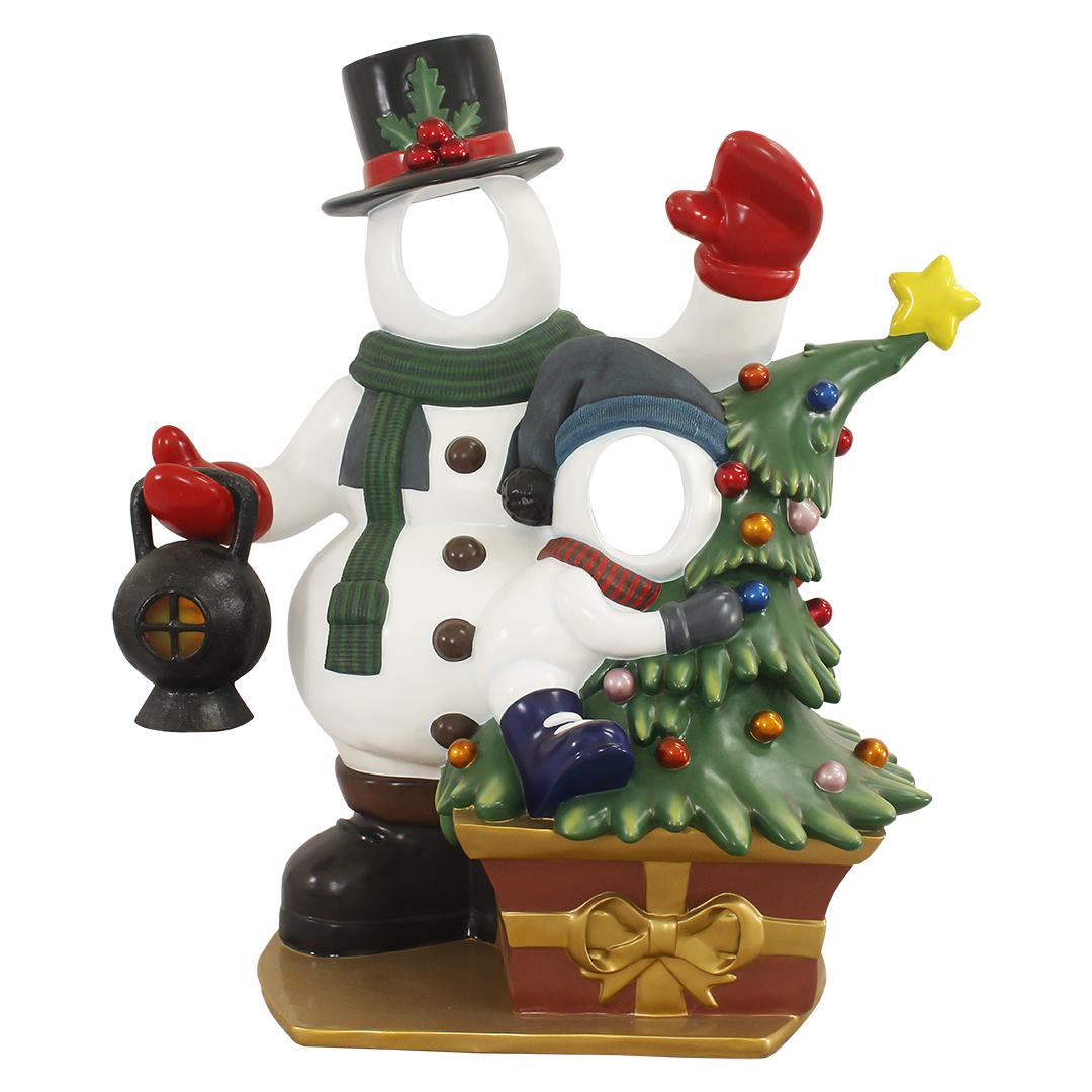 Snowman With Child Photo Op Statue