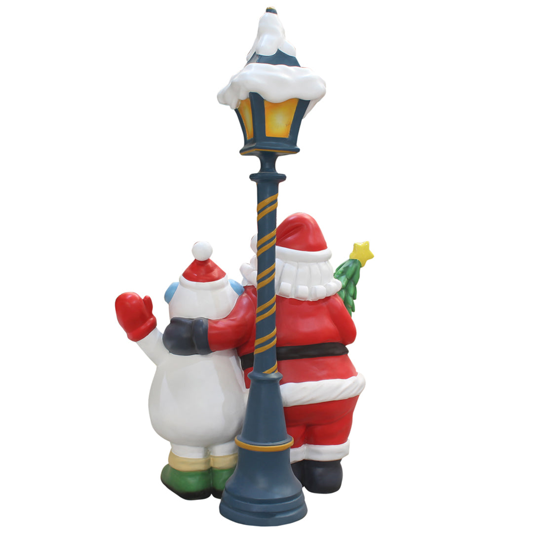 Santa With Friends Light Post Over Sized Statue
