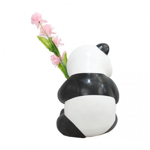 Panda Bear Cub Holding Flowers Life Size Statue