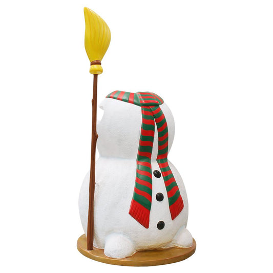 Snowman Holding Broom Photo Op Statue