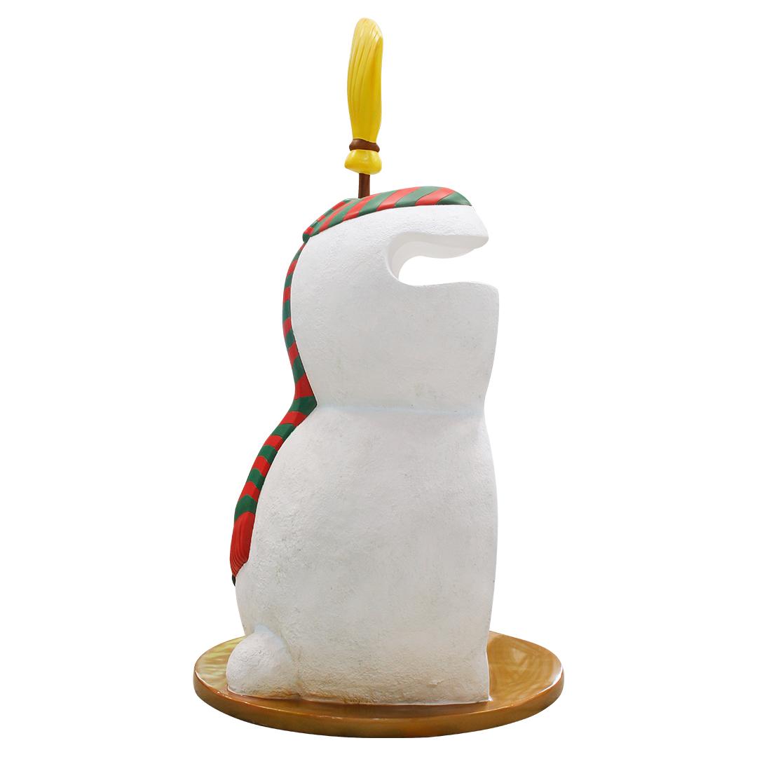 Snowman Holding Broom Photo Op Statue