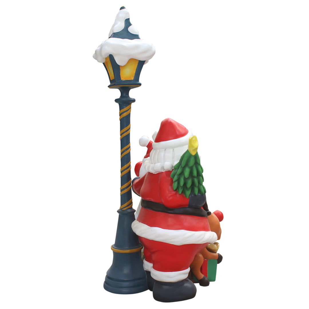 Santa With Friends Light Post Over Sized Statue