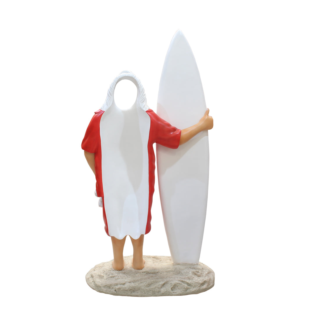 Santa With Surfboard Photo Op Statue