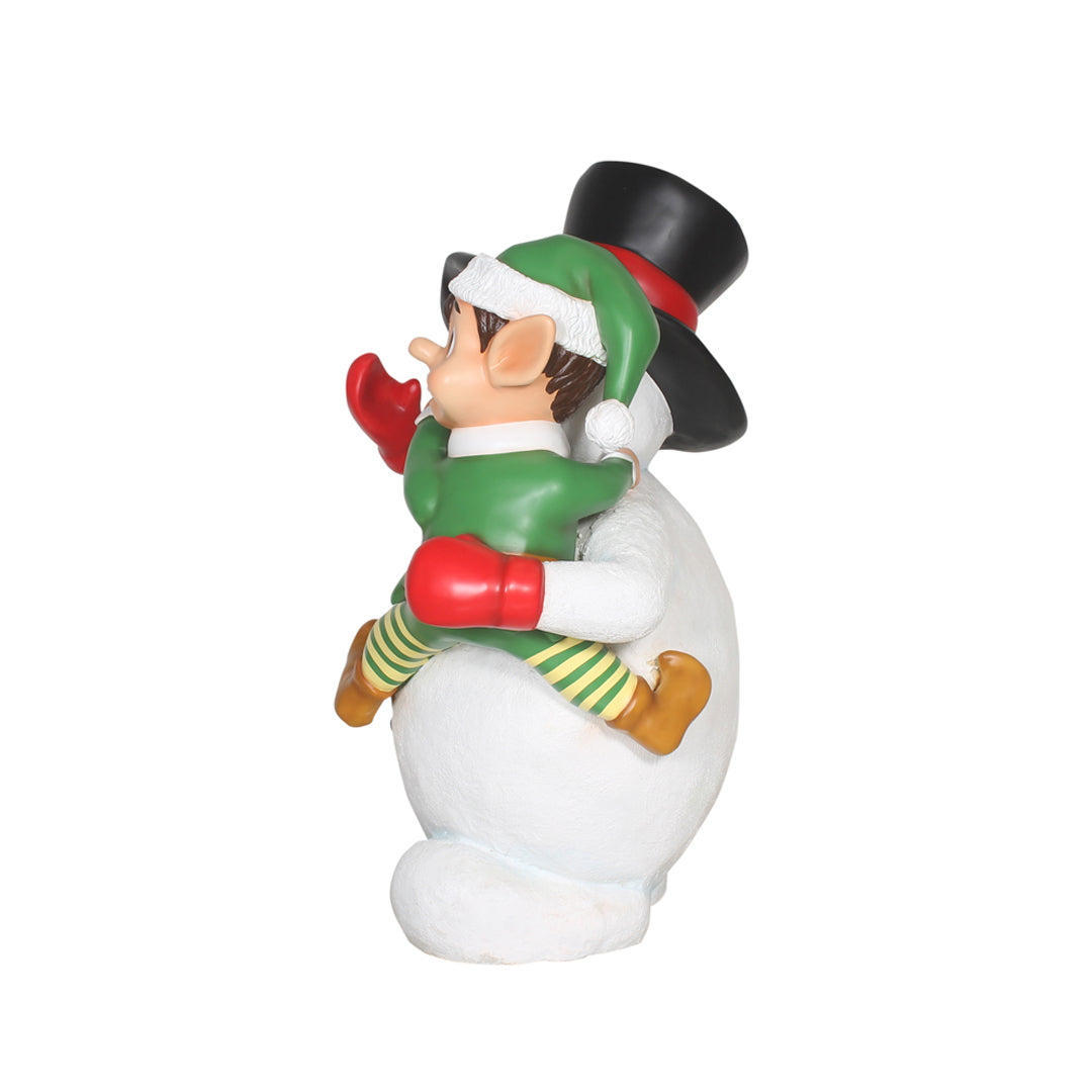 Elf On Snowman Life Size Statue