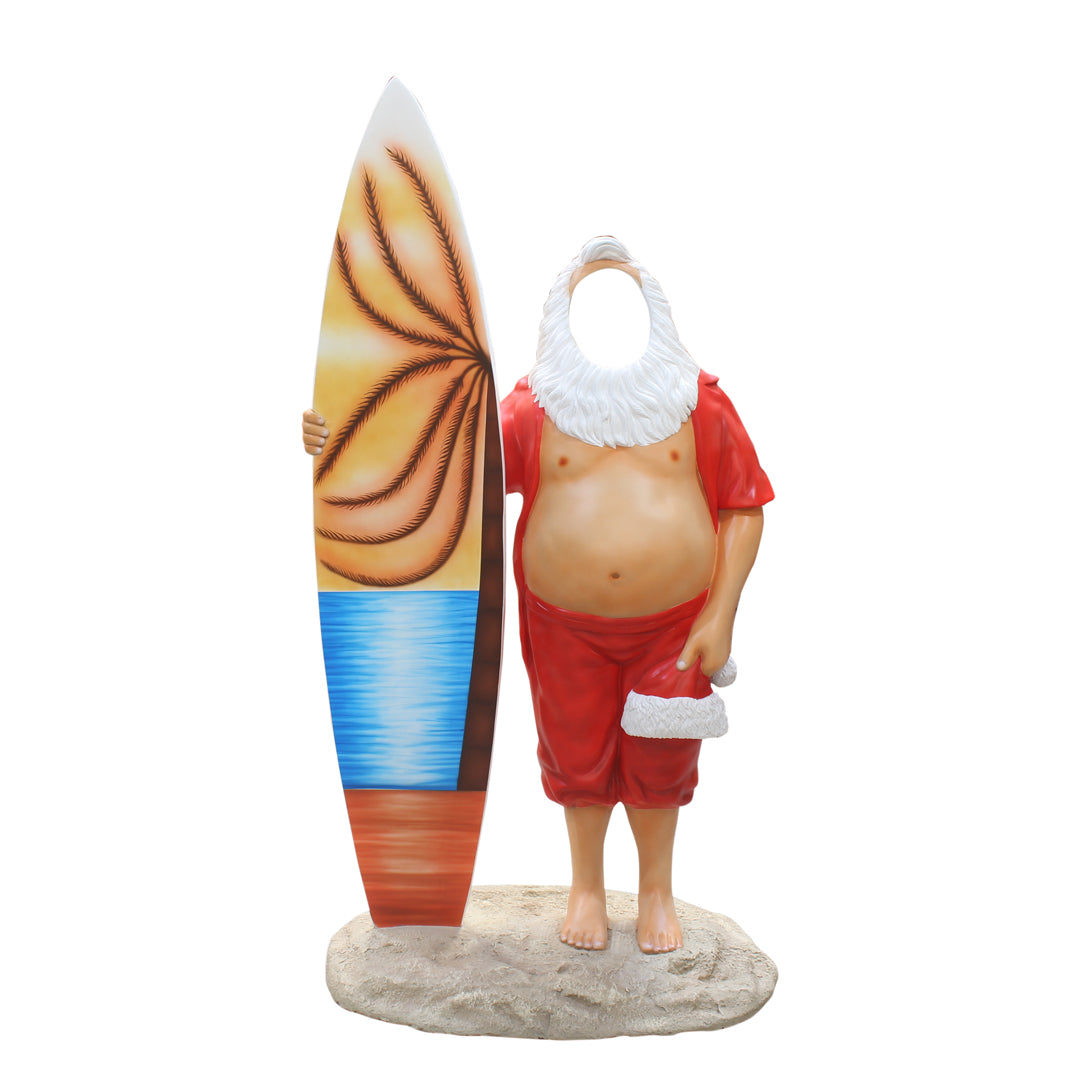 Santa With Surfboard Photo Op Statue