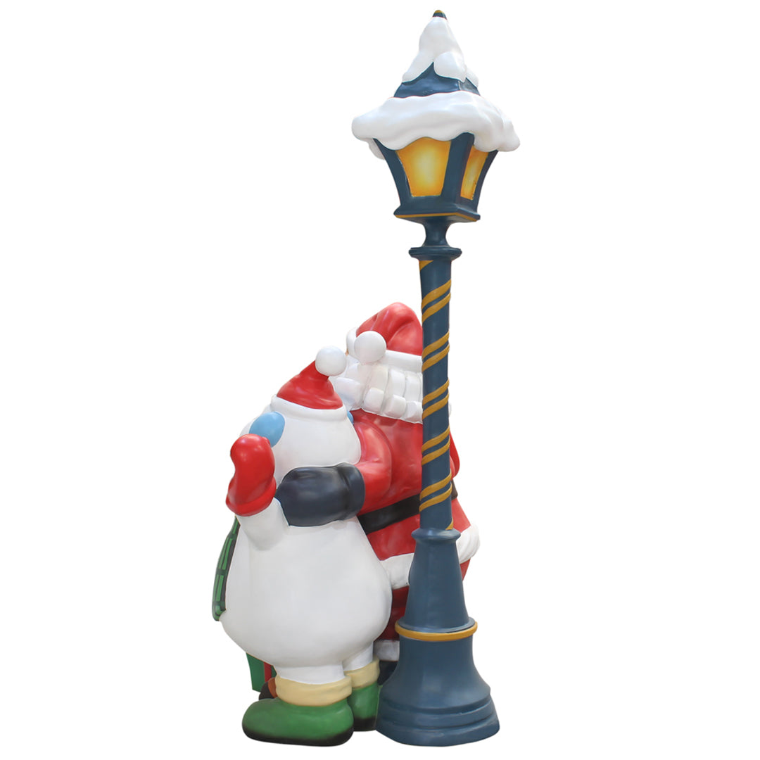 Santa With Friends Light Post Over Sized Statue