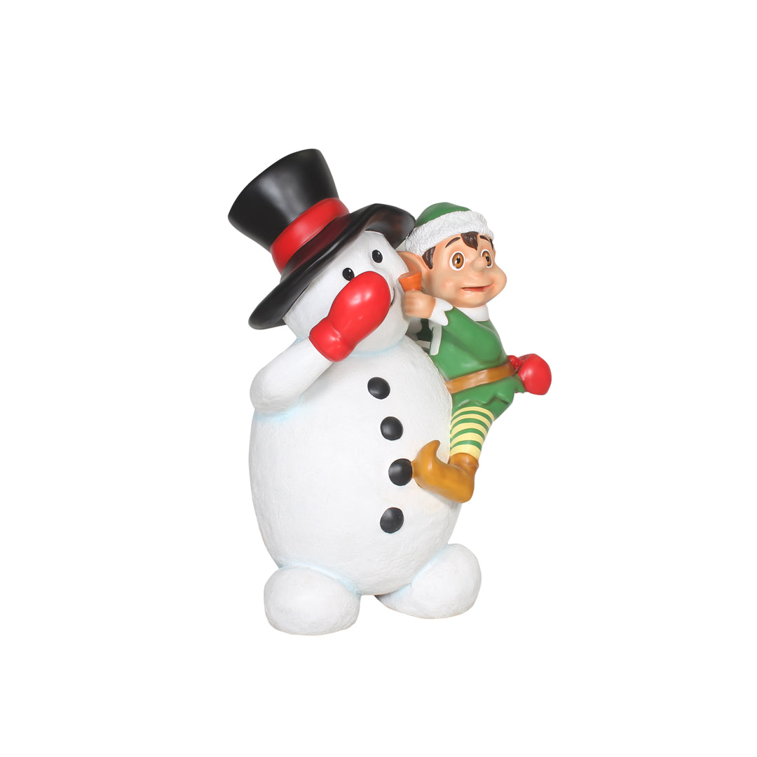 Elf On Snowman Life Size Statue
