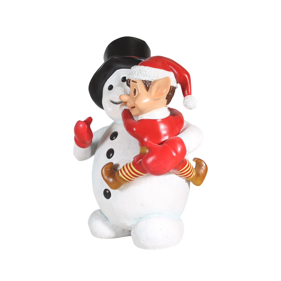 Elf On Snowman Life Size Statue