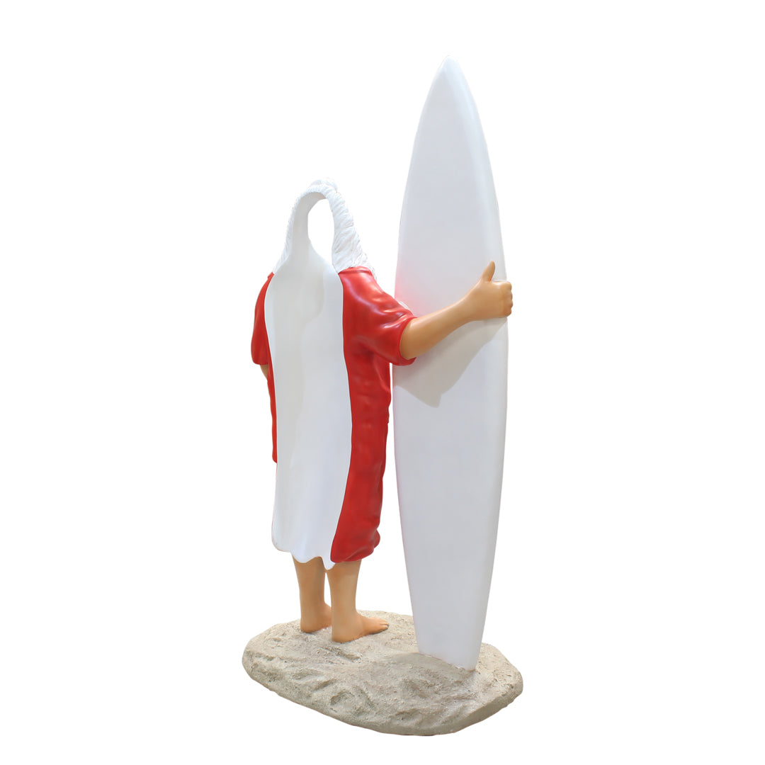 Santa With Surfboard Photo Op Statue