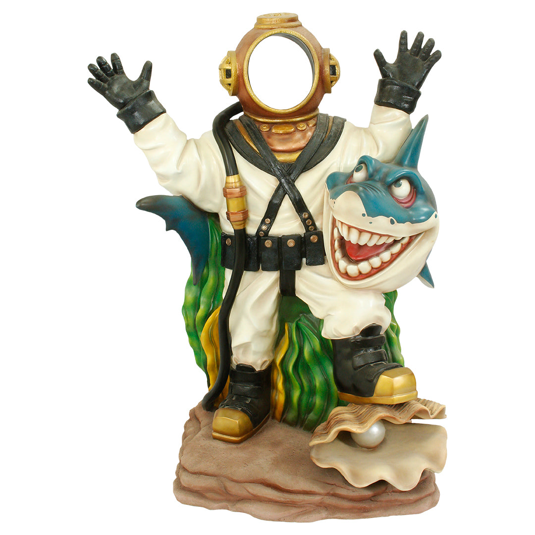 Diver With Shark Photo Op Statue