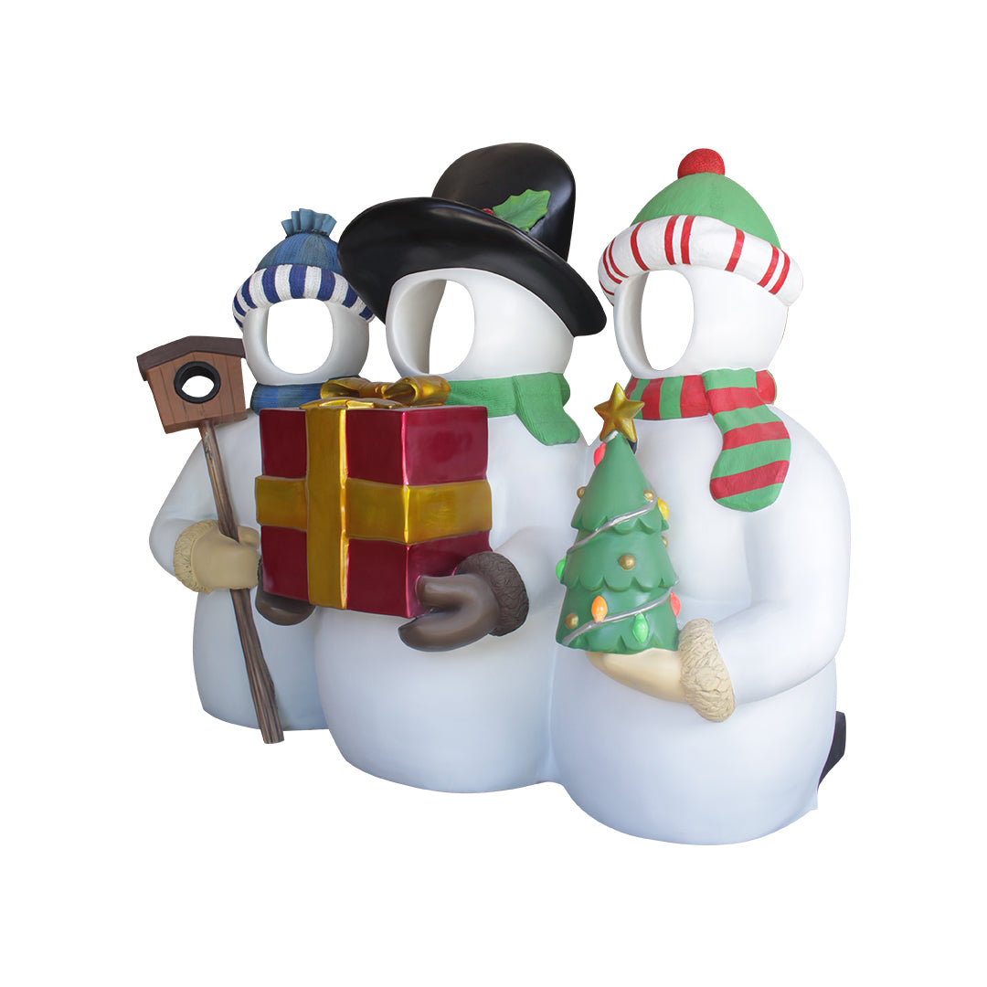 Snowman With Friends Photo Op Statue