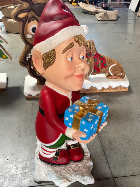 Elf Babbo And Gift Life Size Statue