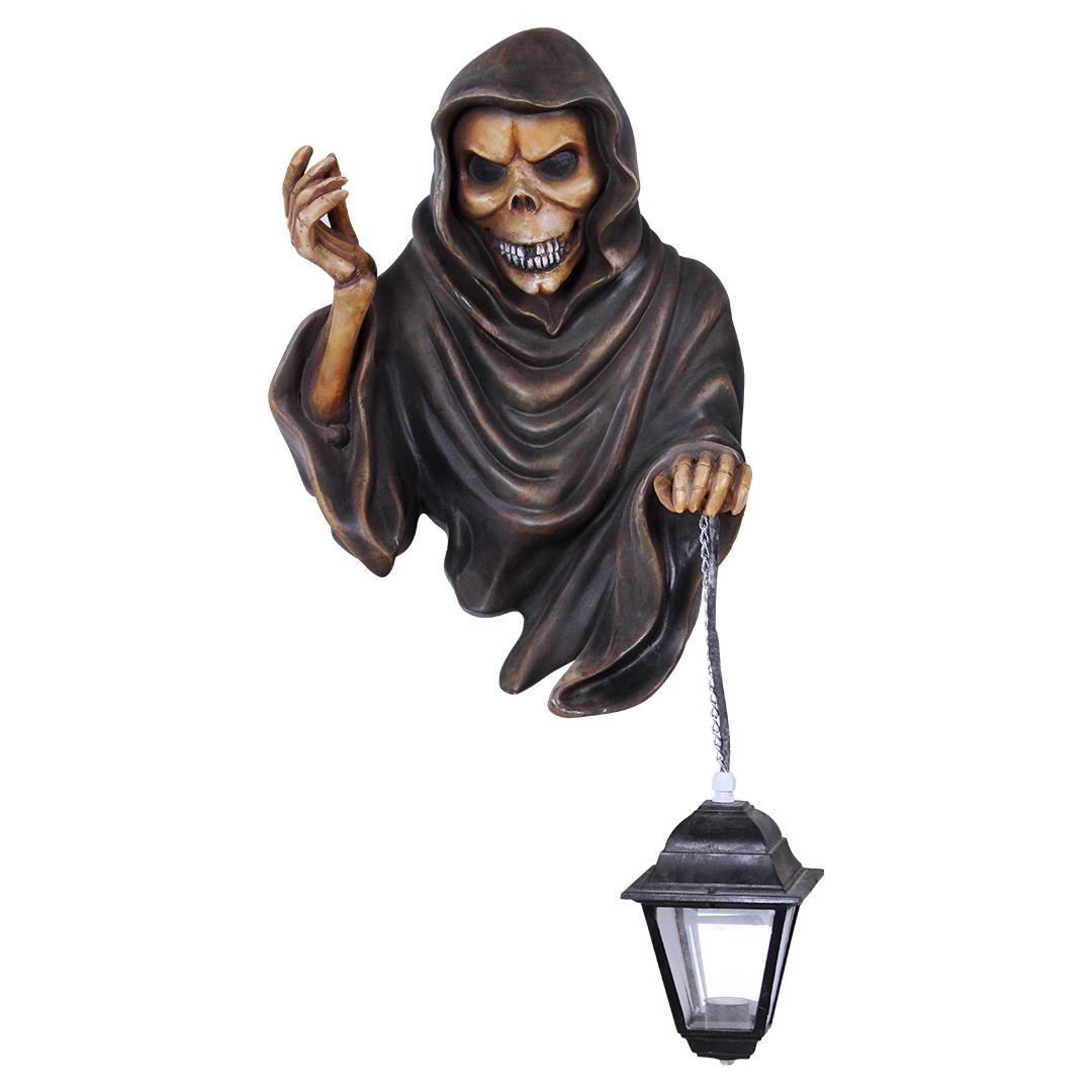 Hanging Skeleton Bust With Lantern Over Sized Statue